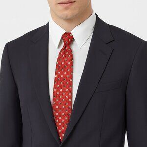 Burberry London Mens 100% Silk Tie Burnt Orange Geometric Made in Italy